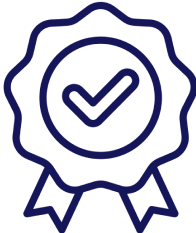 Outlined badge with a checkmark inside, signifying approval or certification.