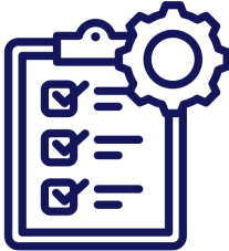 Icon of a clipboard with checklist and a gear, representing task management or settings configuration.